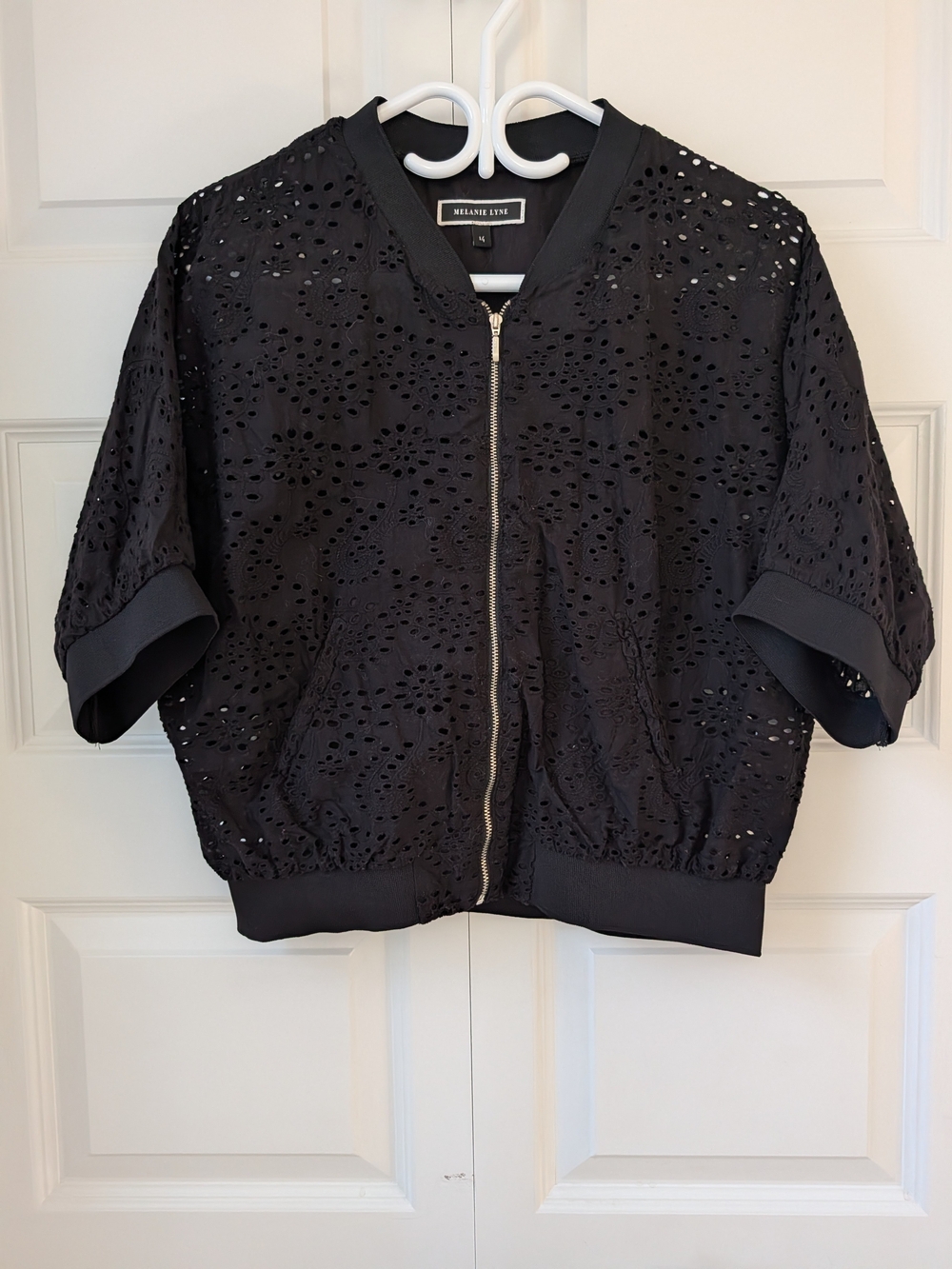 Melanie Lyne Black Eyelet Bomber Jacket